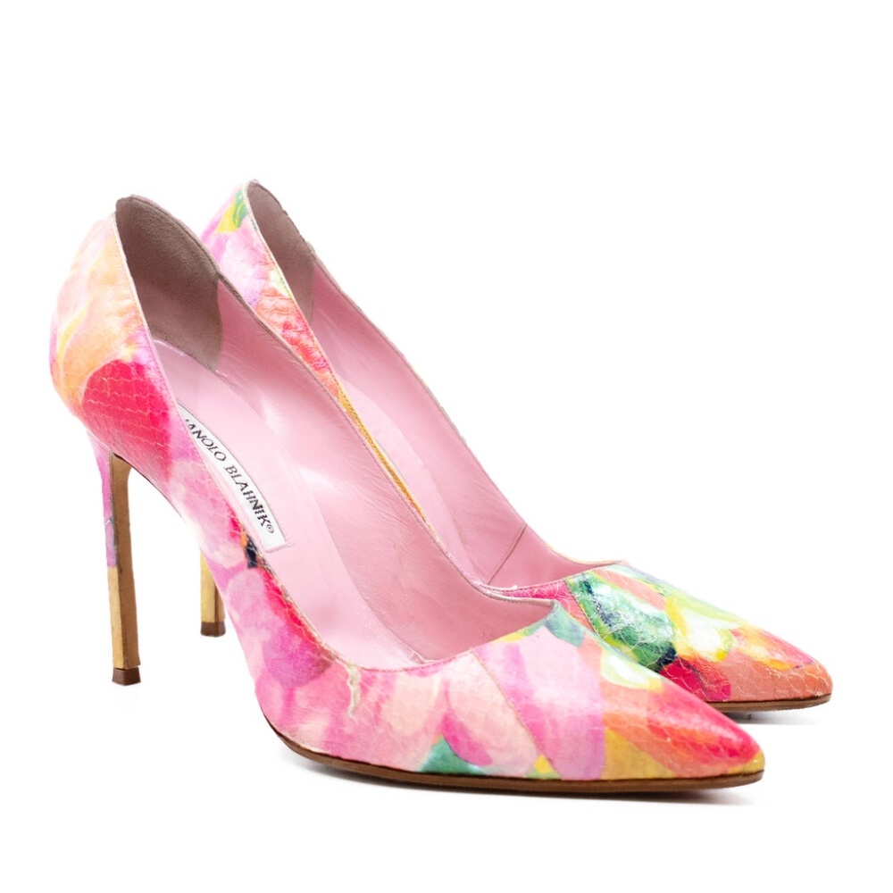 Manolo Blahnik Floral Snakeskin Pumps